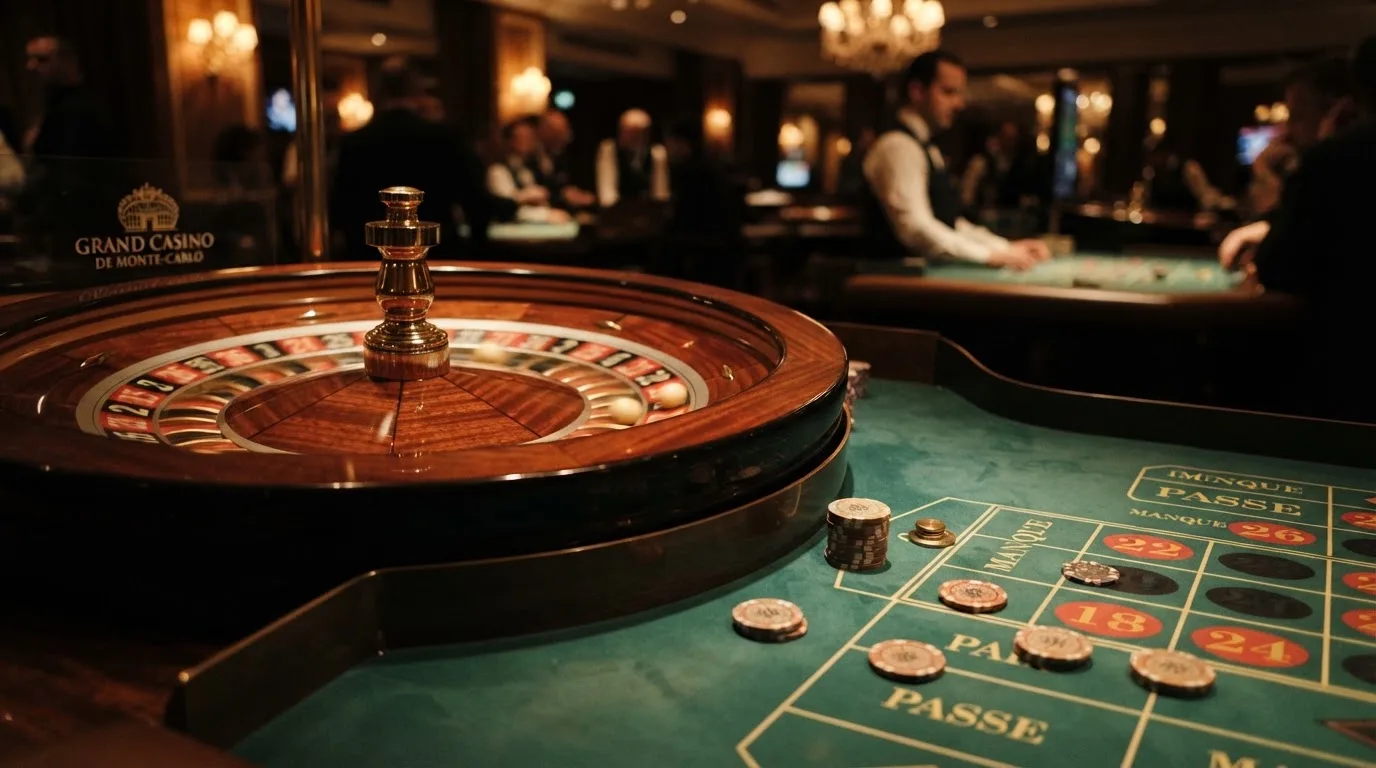 Roulettehjul och spelmarker på grön filt i varmt kvällsljus — lightning roulette i sverige